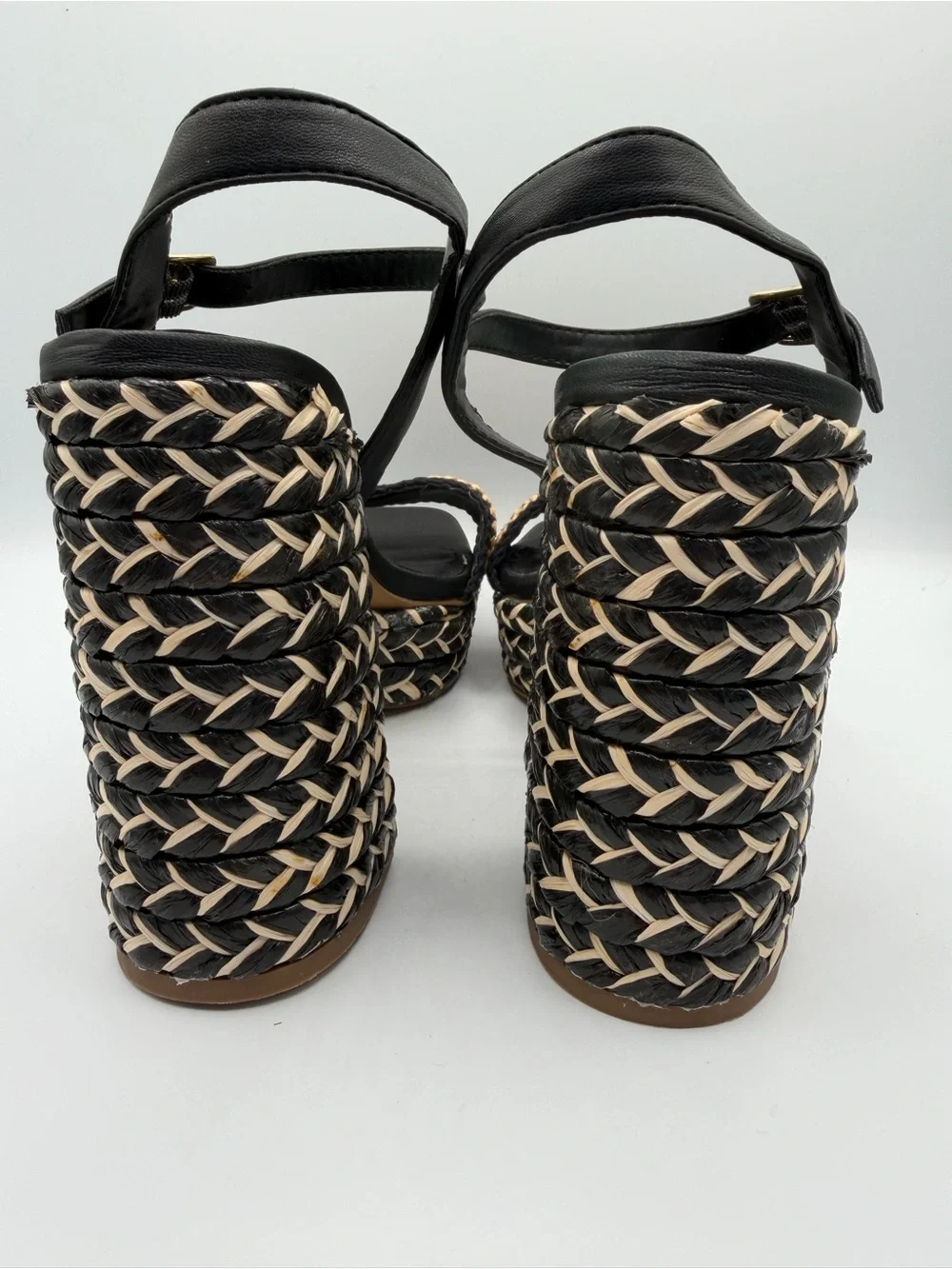 New York & Company Black and Tan Woven Platform Sandals
